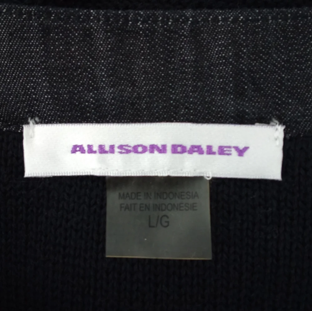 Allison Daley 100% Cotton Black Knit Denim Trim Full Zip Light Jacket L